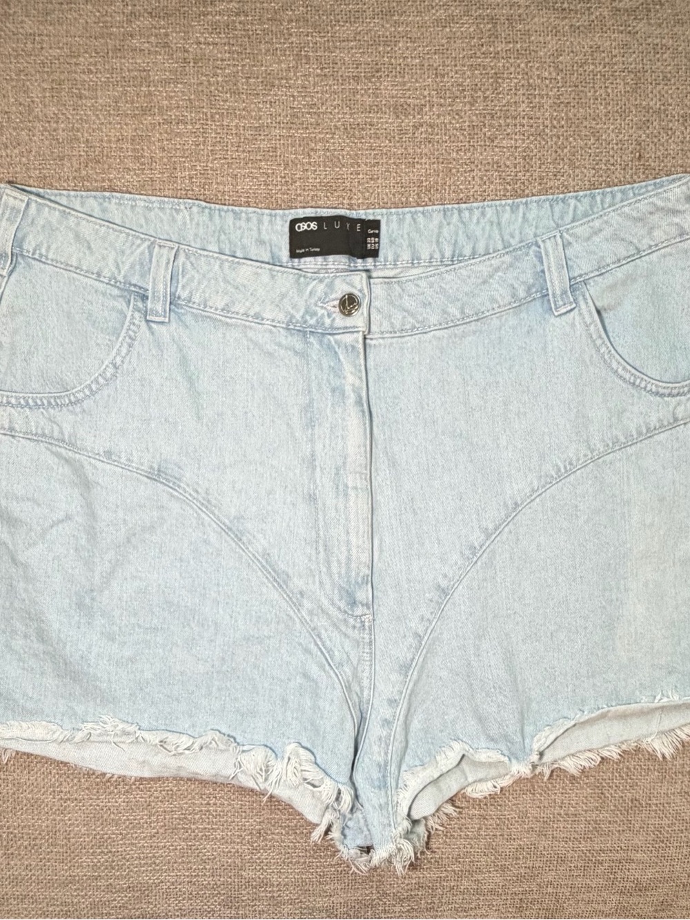 ASOS Light Blue High-Rise Frayed Denim Shorts